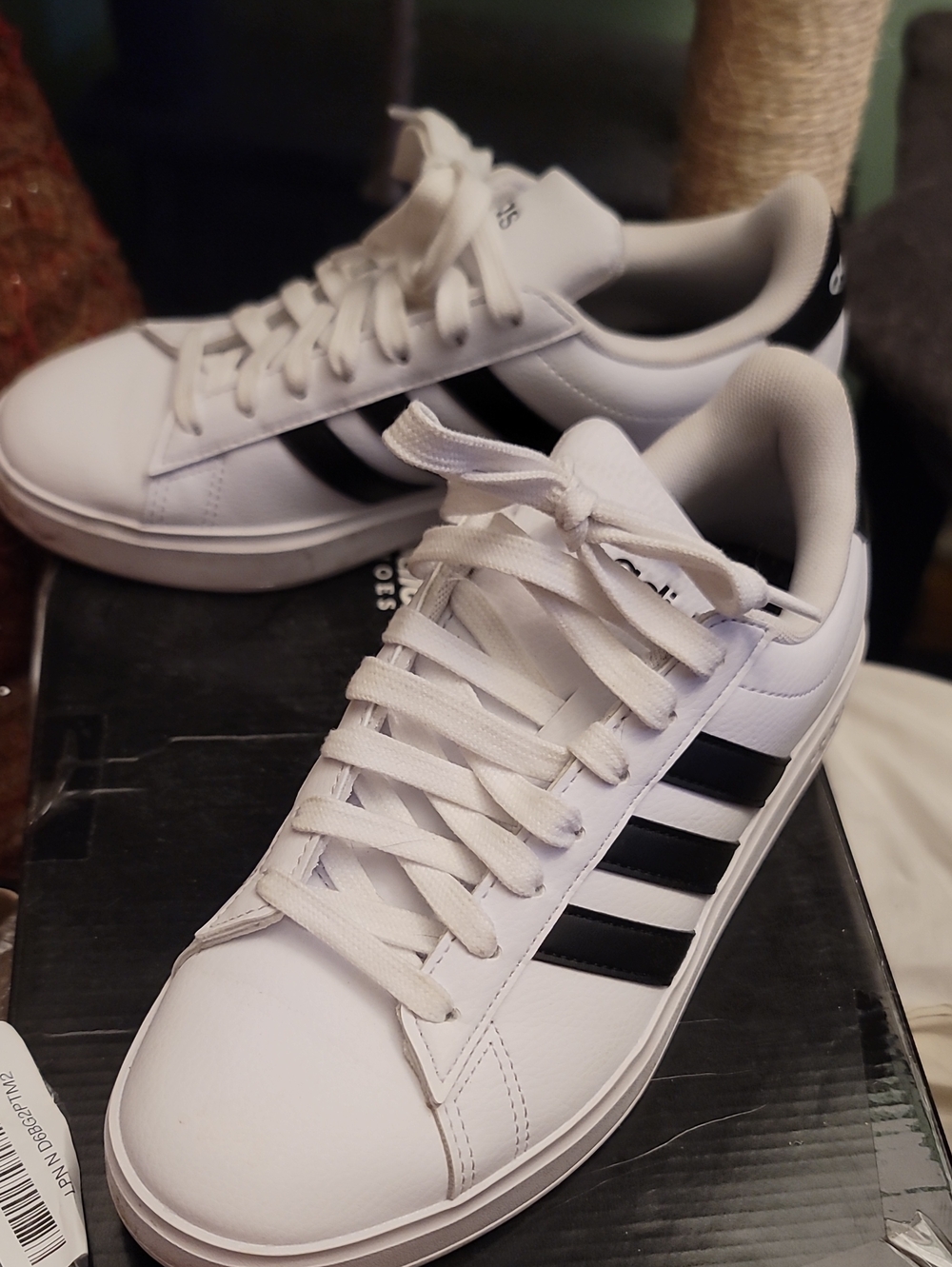 adidas White Sneakers with Black Stripes — Low-Top Casual Shoes